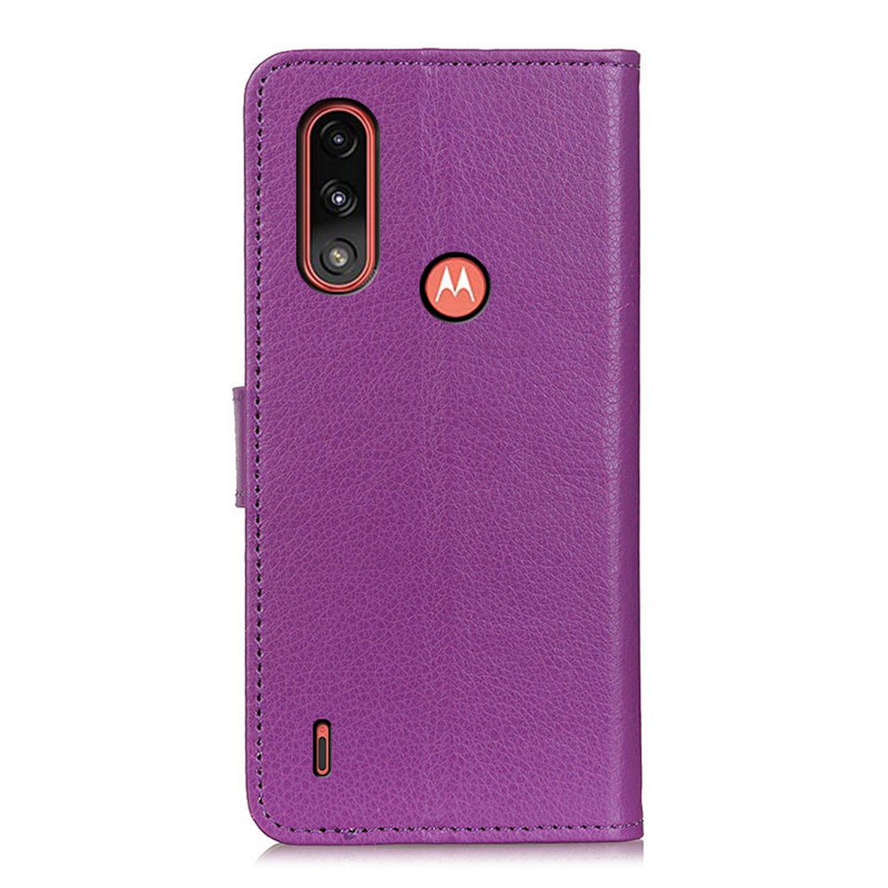 Litchi Skin Leather Case Phone Protective Shell Stand Cover for Motorola Moto E7 Power - Purple-3