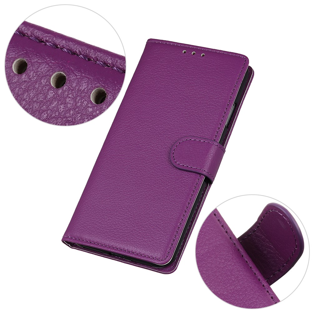 Litchi Skin Leather Case Phone Protective Shell Stand Cover for Motorola Moto E7 Power - Purple-7