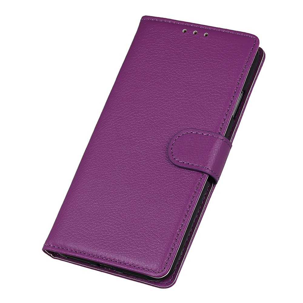Litchi Skin Leather Case Phone Protective Shell Stand Cover for Motorola Moto E7 Power - Purple-8