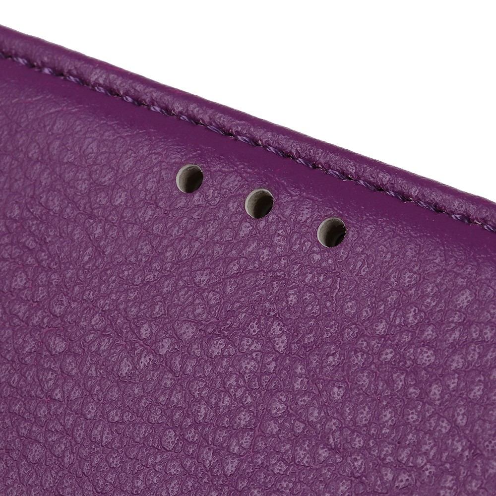 Litchi Skin Leather Case Phone Protective Shell Stand Cover for Motorola Moto E7 Power - Purple-9