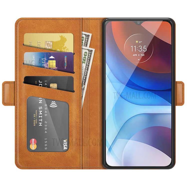 Magnetic Double Clasp Leather Wallet Stand Case for Motorola Moto E7 Power - Brown-2