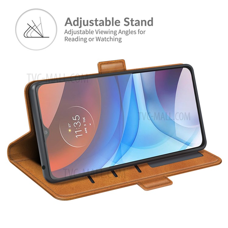 Magnetic Double Clasp Leather Wallet Stand Case for Motorola Moto E7 Power - Brown-3