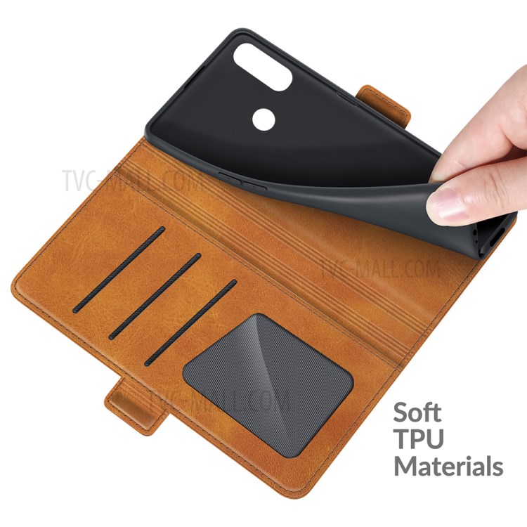 Magnetic Double Clasp Leather Wallet Stand Case for Motorola Moto E7 Power - Brown-5