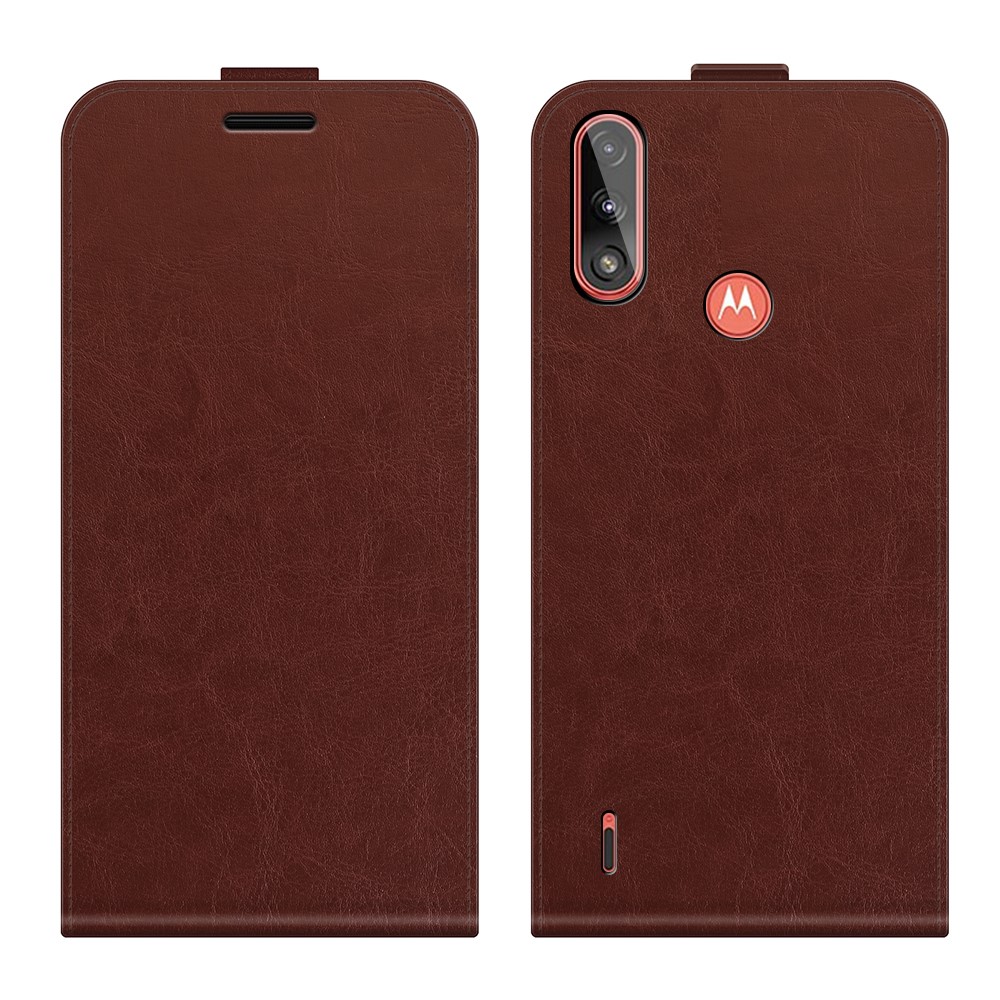 Crazy Horse Vertical Leather Card Holder Case for Motorola Moto E7 Power - Brown-1