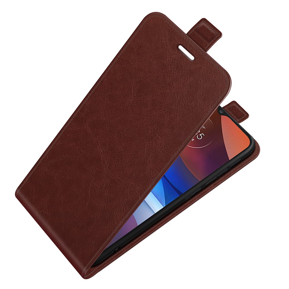 Crazy Horse Vertical Leather Card Holder Case for Motorola Moto E7 Power - Brown-2