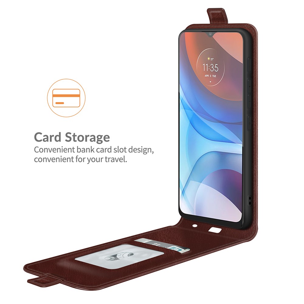 Crazy Horse Vertical Leather Card Holder Case for Motorola Moto E7 Power - Brown-3
