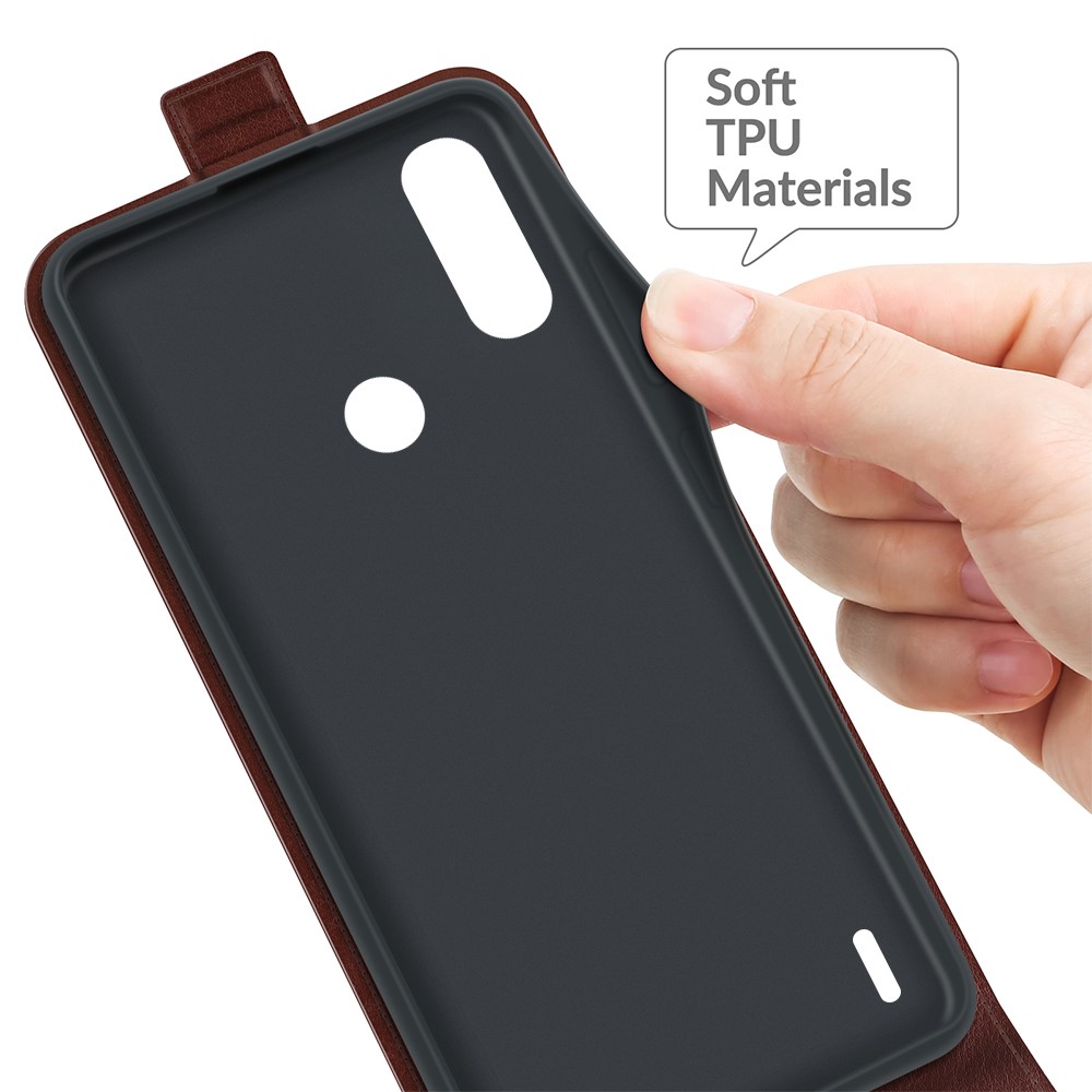 Crazy Horse Vertical Leather Card Holder Case for Motorola Moto E7 Power - Brown-5