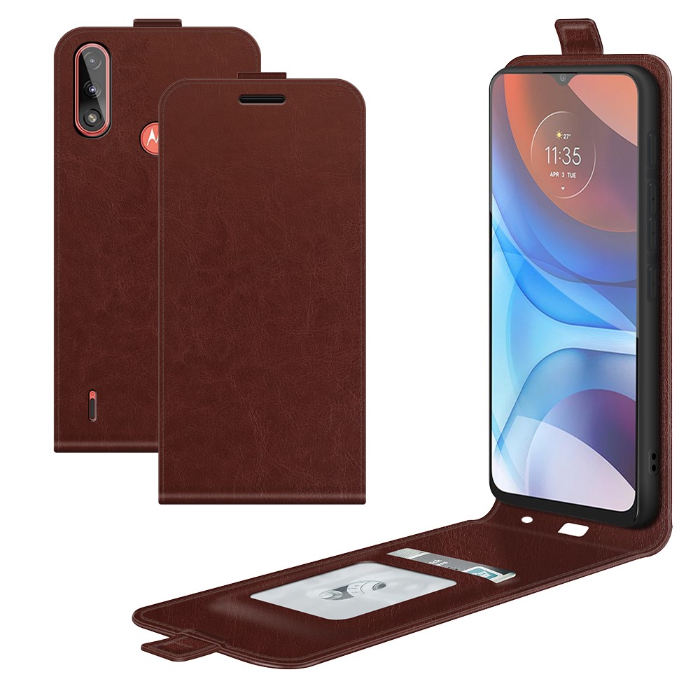 Crazy Horse Vertical Leather Card Holder Case for Motorola Moto E7 Power - Brown-6