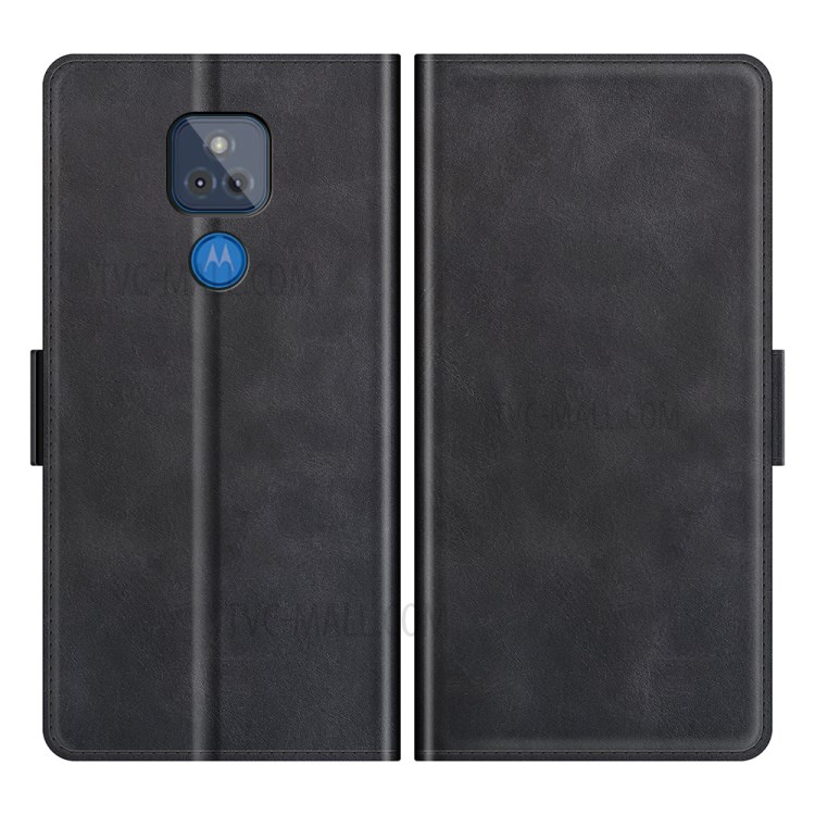 Magnetic Double Clasp Leather Wallet Shell for Motorola Moto G Play (2021) - Black-1