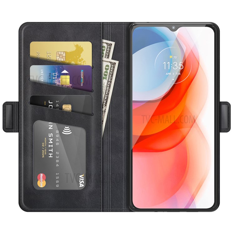 Magnetic Double Clasp Leather Wallet Shell for Motorola Moto G Play (2021) - Black-4