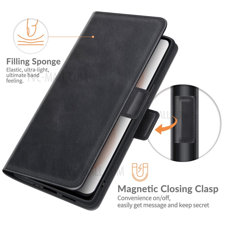 Magnetic Double Clasp Leather Wallet Shell for Motorola Moto G Play (2021) - Black-6