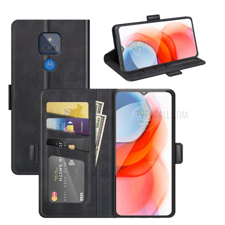 Magnetic Double Clasp Leather Wallet Shell for Motorola Moto G Play (2021) - Black-8