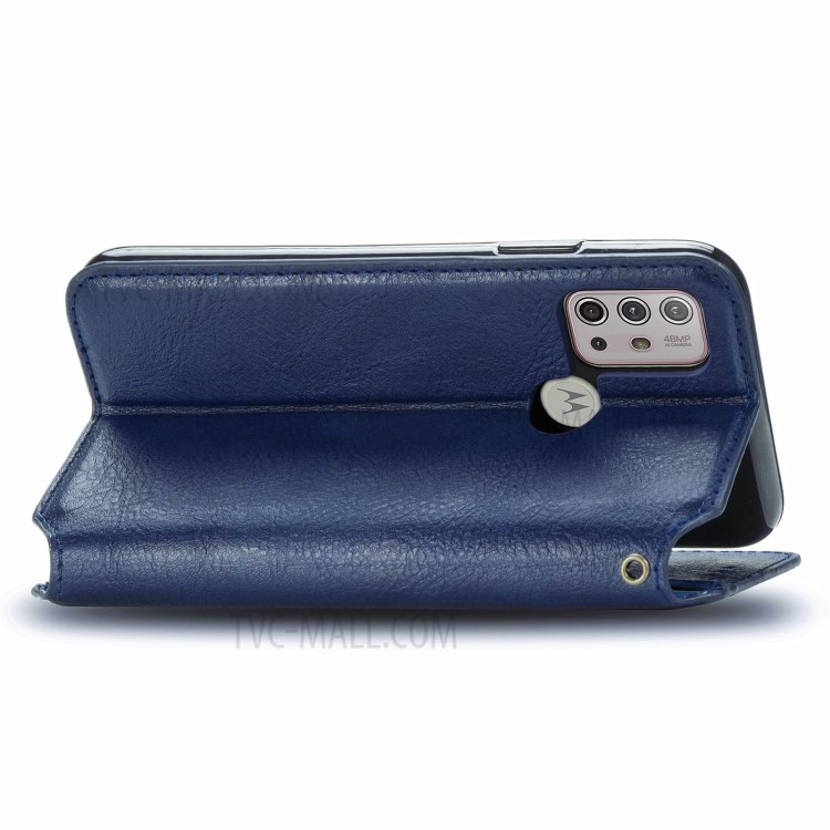 Rhombus Imprinting Design Automatic Suction PU Leather Wallet Stand Case for Motorola Moto G10 - Blue-11