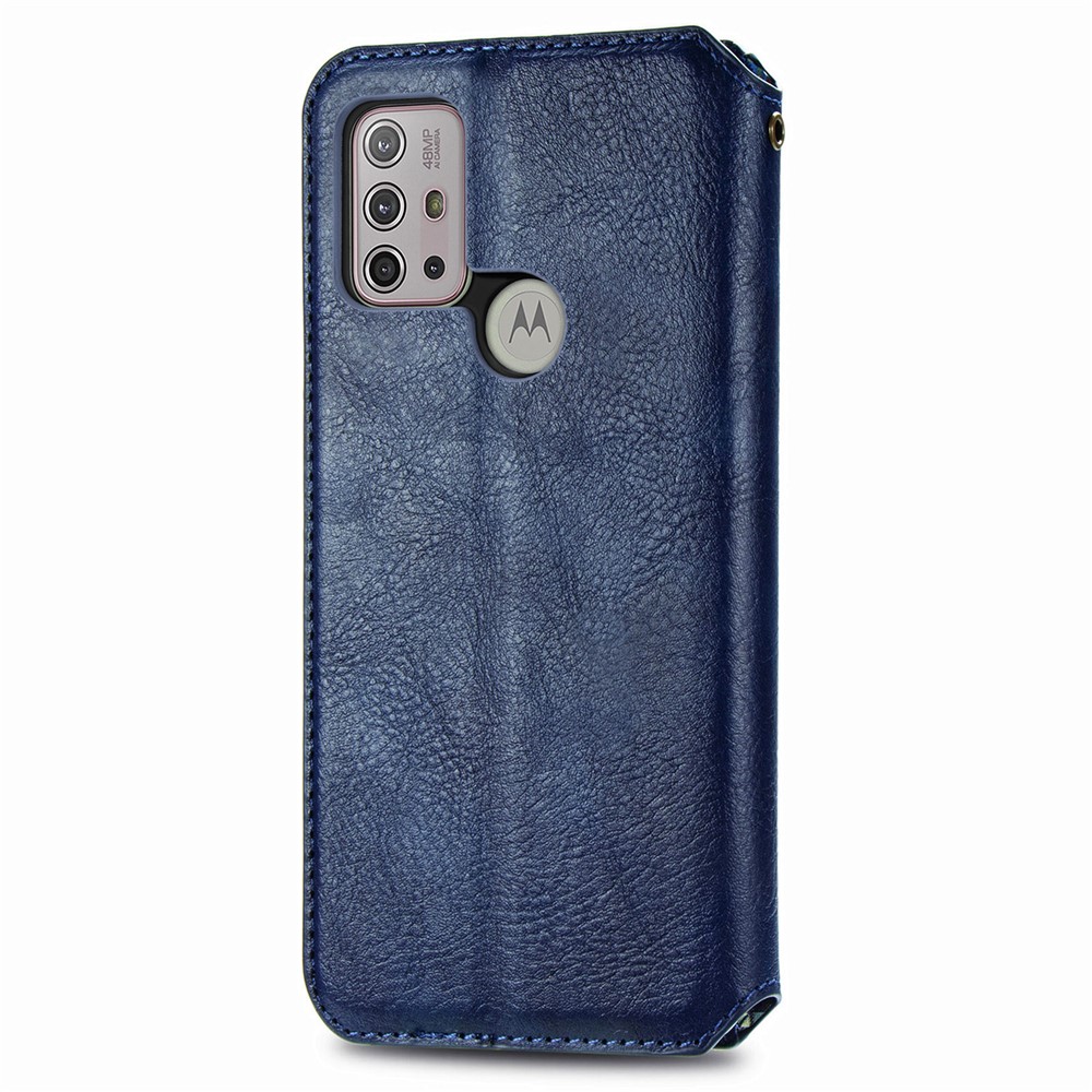 Wallet Stand Design Rhombus Imprinting Auto-Absorbed PU Leather Case for Motorola Moto G30 - Blue-3