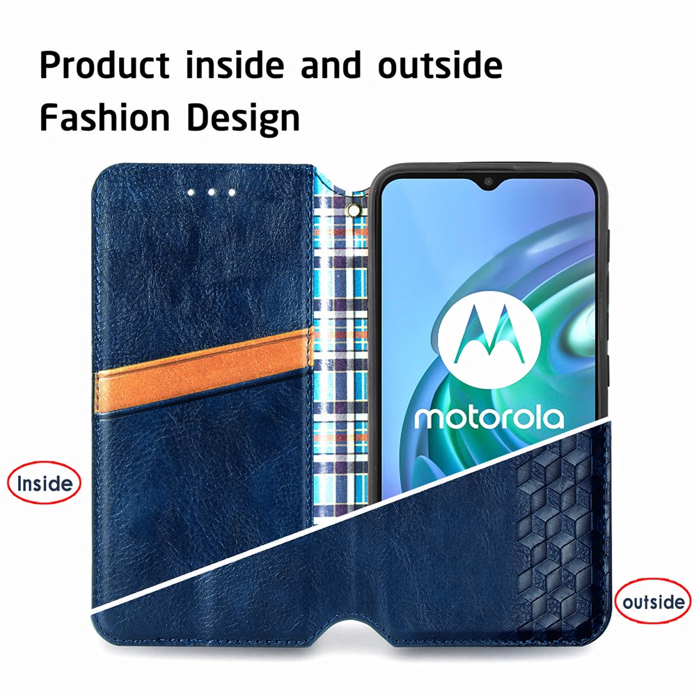 Wallet Stand Design Rhombus Imprinting Auto-Absorbed PU Leather Case for Motorola Moto G30 - Blue-7