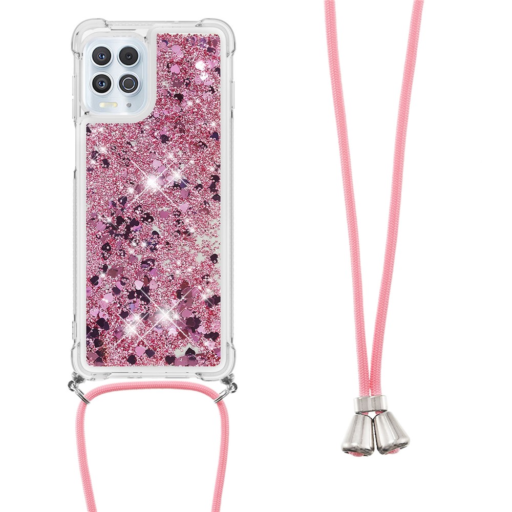 Floating Quicksand Shiny Glitter Mobile Phone TPU Cover with Strap for Motorola Edge S / Moto G100 - Rose Gold Heart-2
