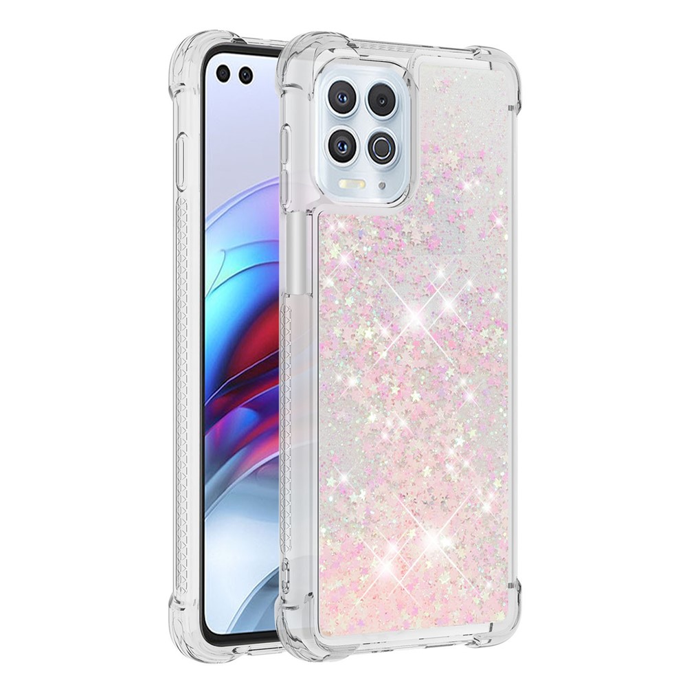 Dynamic Quicksand Shock-absorbing Soft TPU Case Cover for Motorola Edge S / Moto G100 - Pink Stars-1
