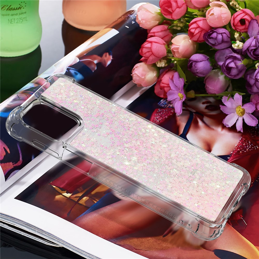 Dynamic Quicksand Shock-absorbing Soft TPU Case Cover for Motorola Edge S / Moto G100 - Pink Stars-3