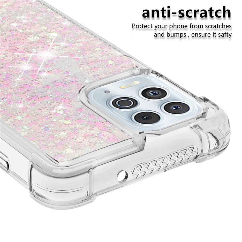 Dynamic Quicksand Shock-absorbing Soft TPU Case Cover for Motorola Edge S / Moto G100 - Pink Stars-6