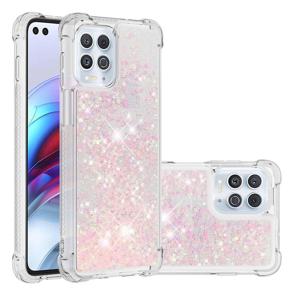 Dynamic Quicksand Shock-absorbing Soft TPU Case Cover for Motorola Edge S / Moto G100 - Pink Stars-7
