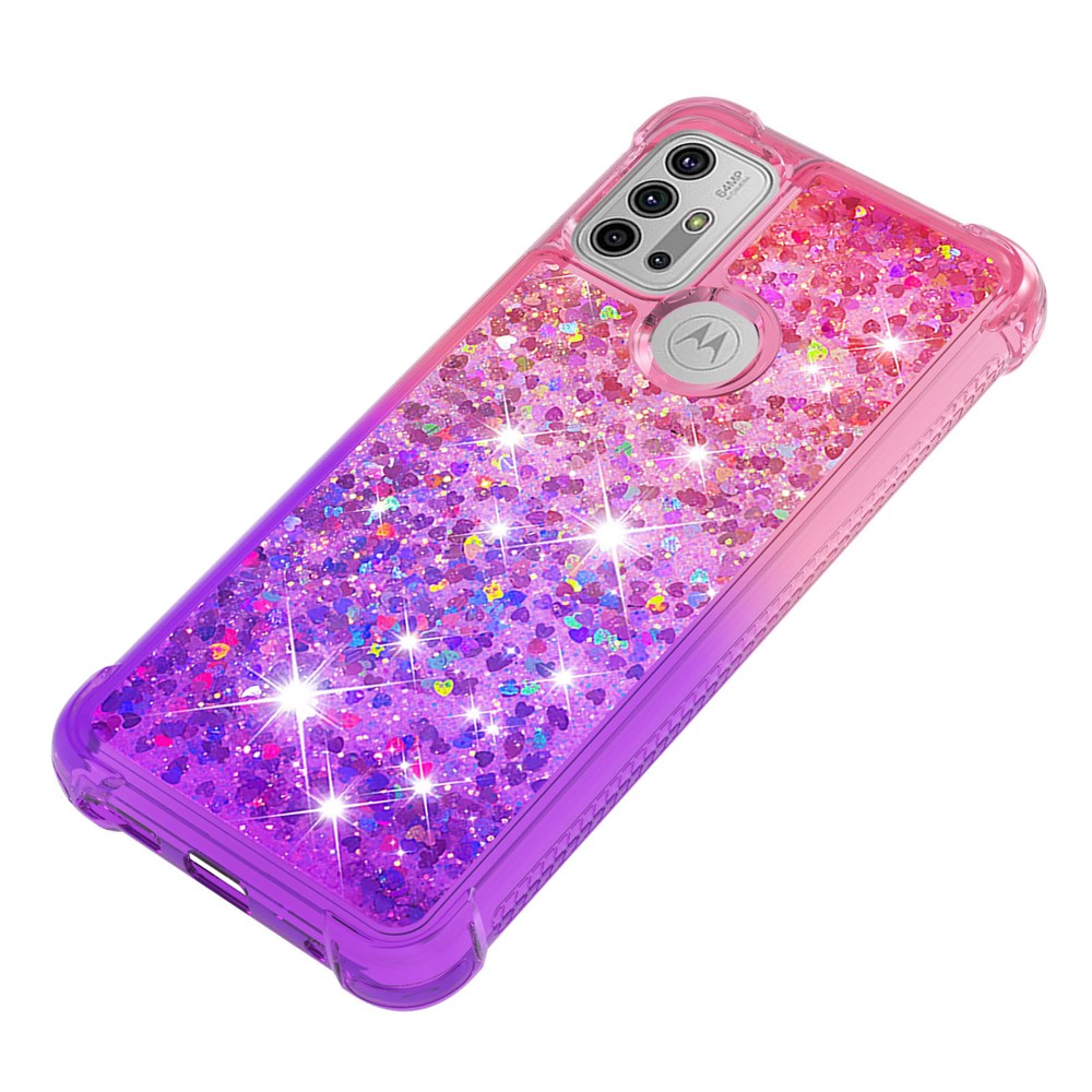 Shockproof Gradient Glitter Sequins Quicksand TPU Phone Case for Motorola Moto G30 / G10 - Pink/Purple-2