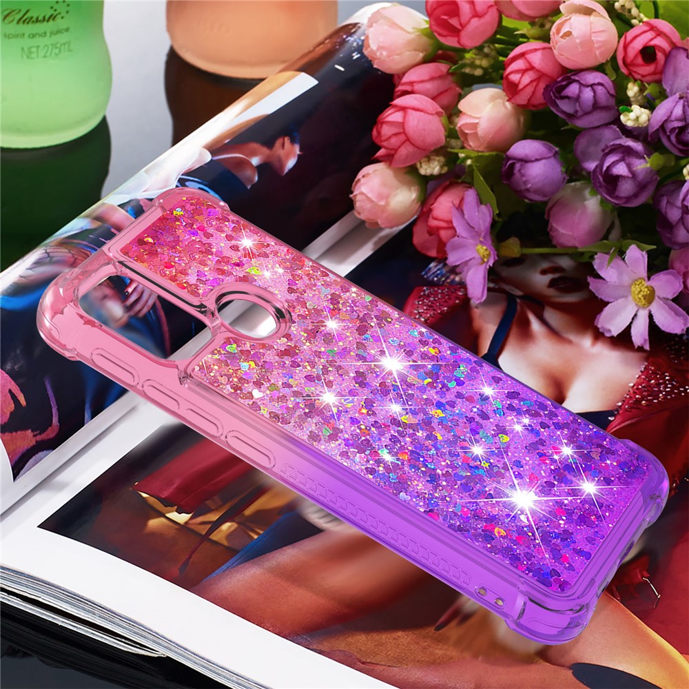 Shockproof Gradient Glitter Sequins Quicksand TPU Phone Case for Motorola Moto G30 / G10 - Pink/Purple-3