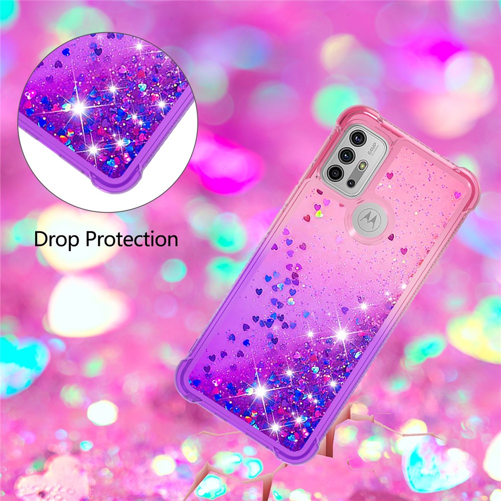 Shockproof Gradient Glitter Sequins Quicksand TPU Phone Case for Motorola Moto G30 / G10 - Pink/Purple-5