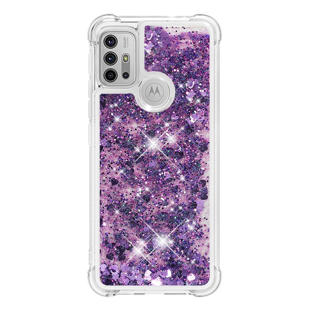Moving Shiny Quicksand Glitter Reinforced Corners TPU Shell Cover for Motorola Moto G30 /G10 - Dark Purple Hearts-4
