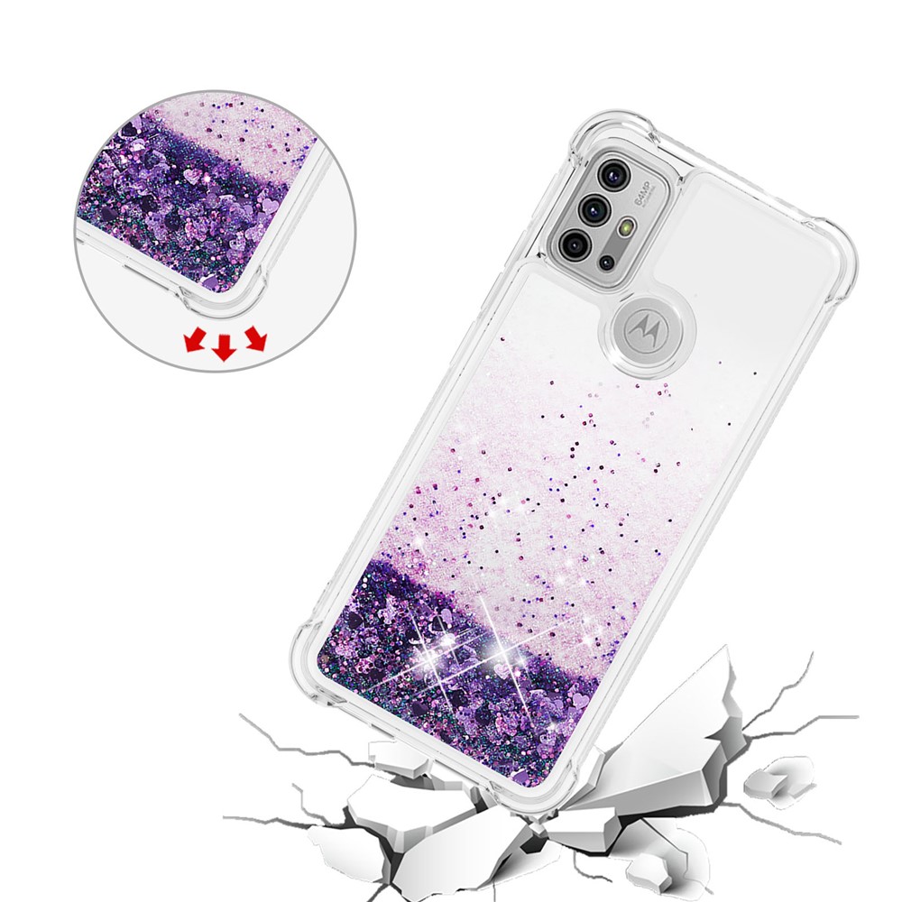 Moving Shiny Quicksand Glitter Reinforced Corners TPU Shell Cover for Motorola Moto G30 /G10 - Dark Purple Hearts-5