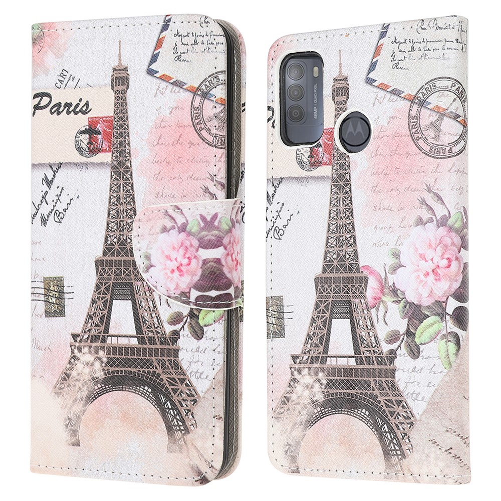 Pattern Printing Cross Texture Leather Wallet Stand Case for Motorola Moto G50 - Tower-1