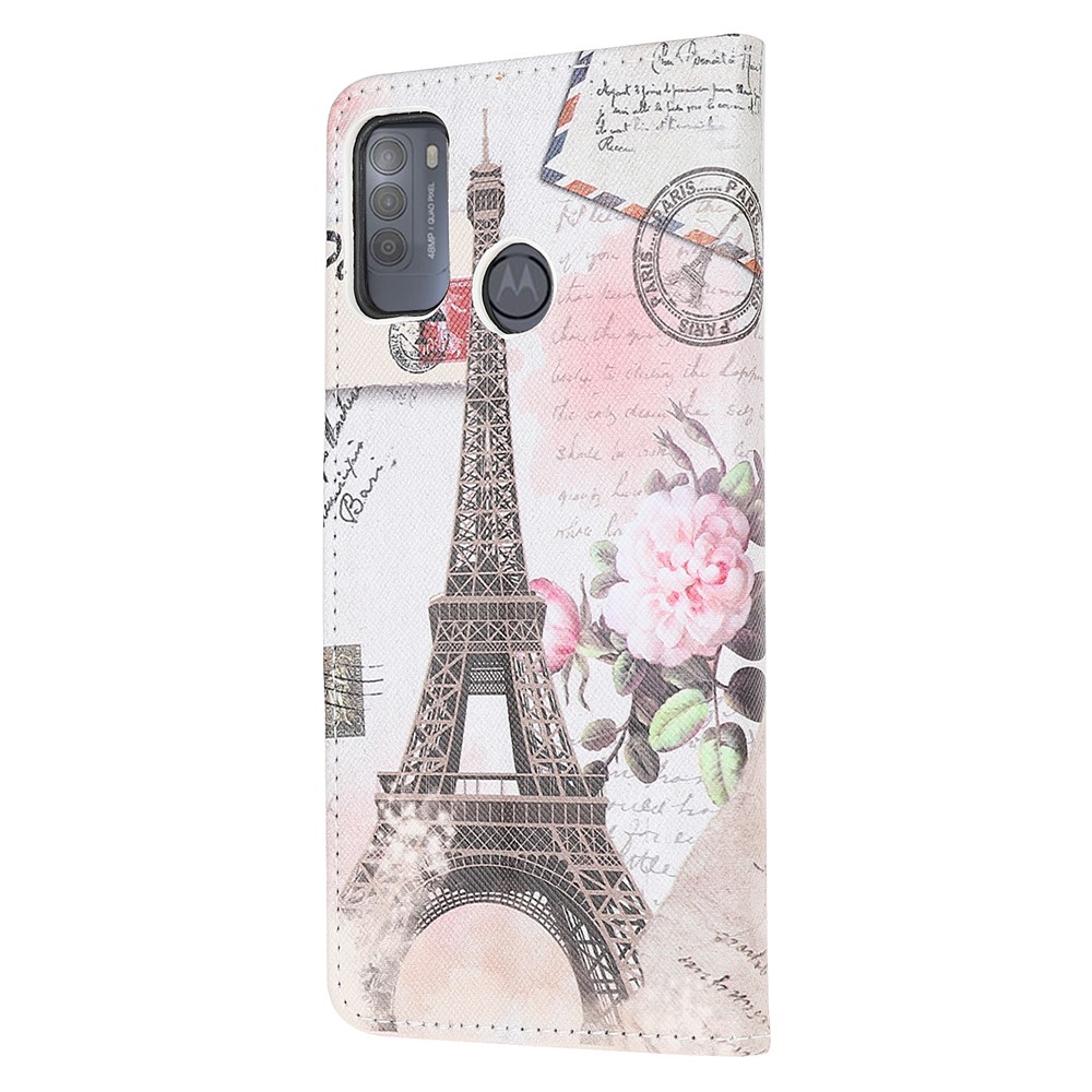 Pattern Printing Cross Texture Leather Wallet Stand Case for Motorola Moto G50 - Tower-3