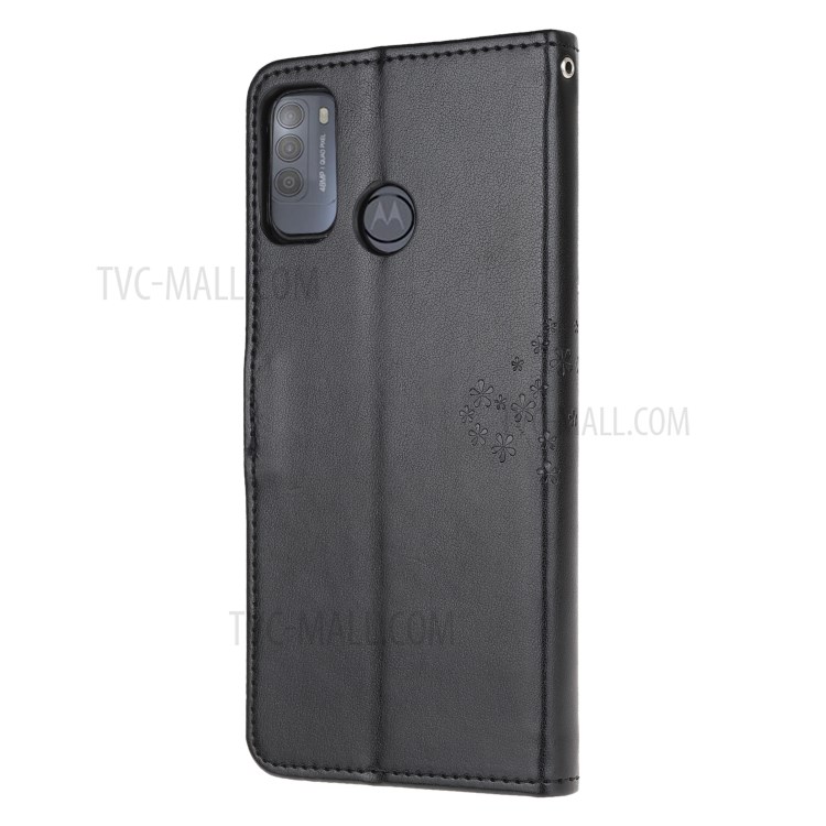 Owl and Tree Pattern Printing Design Leather Wallet Phone Cover for Motorola Moto G50 - Black-3