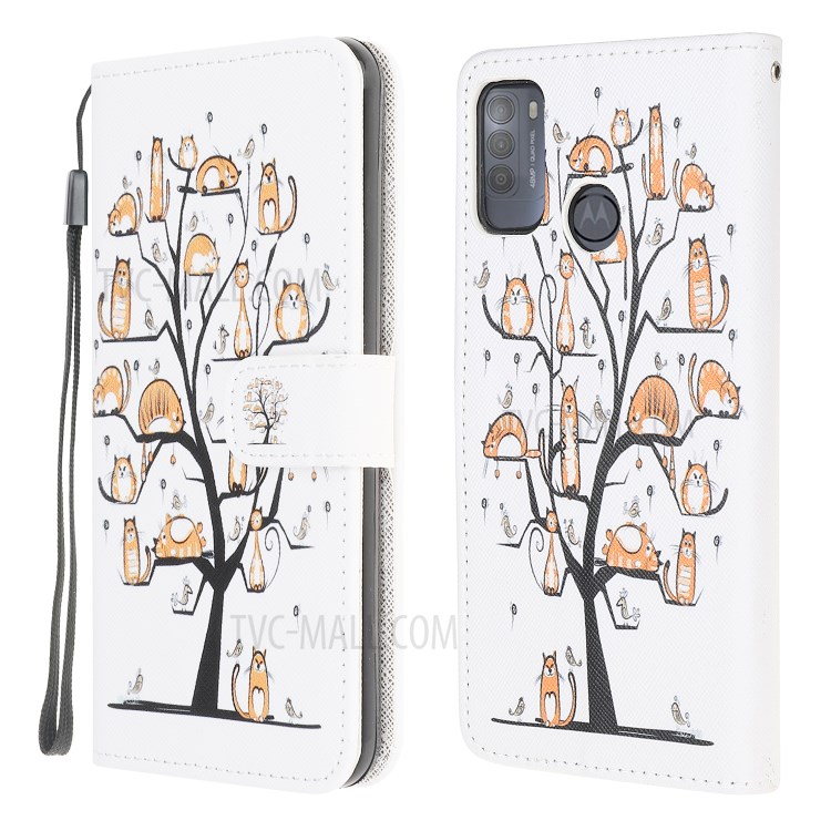 Pattern Printing Cross Texture Leather Wallet Stand Case for Motorola Moto G50 - Pet Tree-1
