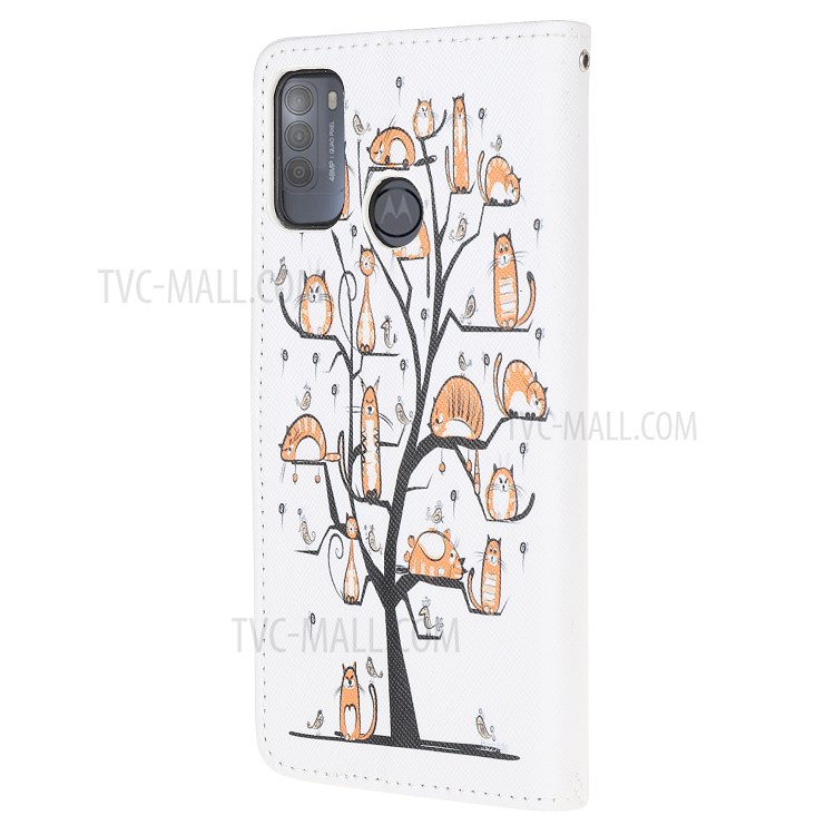 Pattern Printing Cross Texture Leather Wallet Stand Case for Motorola Moto G50 - Pet Tree-3