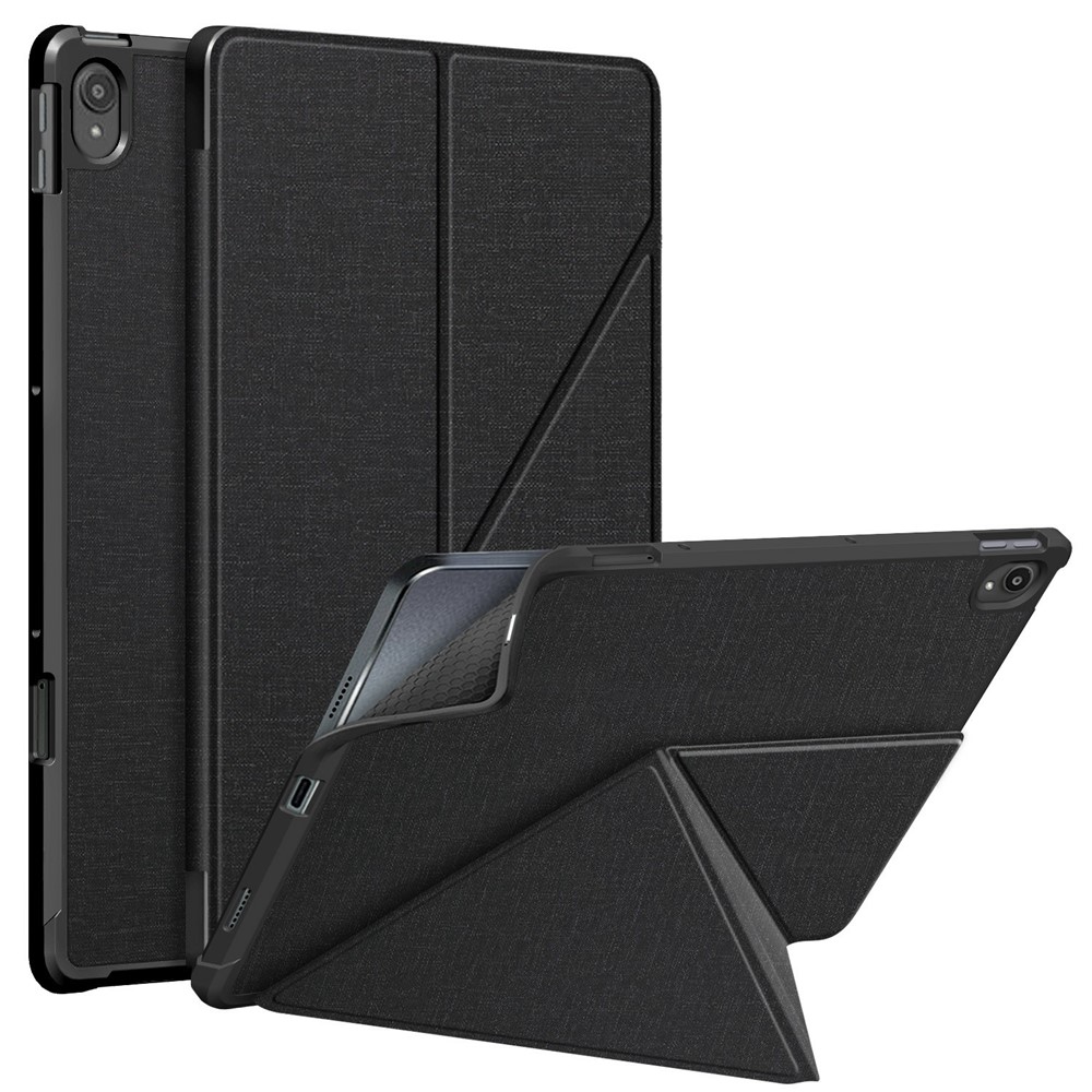 Drop Protection Origami Stand Smart Leather Cover Case for Lenovo Tab P11 2020 11-inch TB-J606F - Black-1