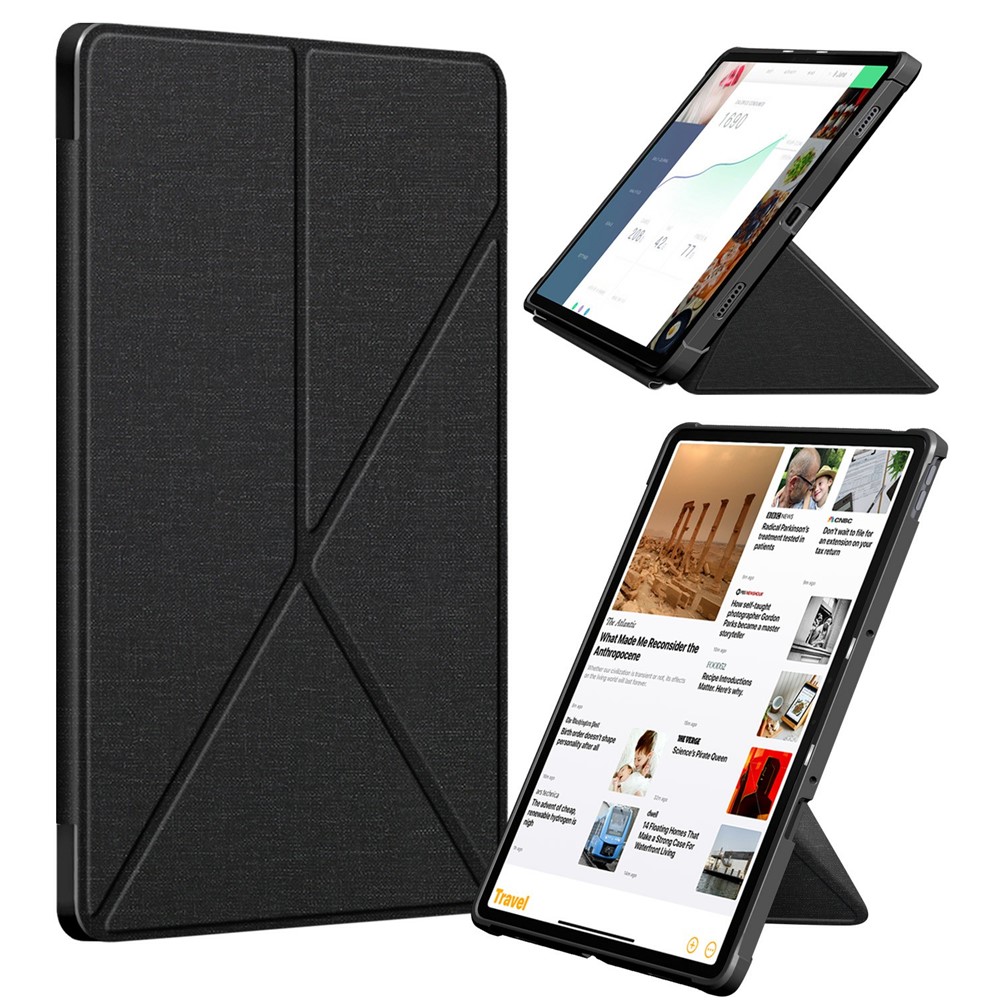 Drop Protection Origami Stand Smart Leather Cover Case for Lenovo Tab P11 2020 11-inch TB-J606F - Black-2