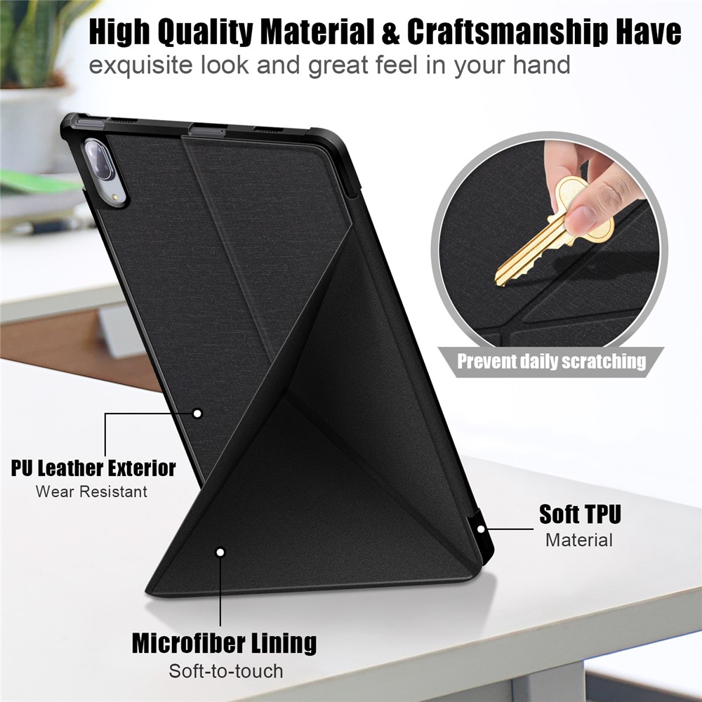 Origami Stand Drop Protection Leather Smart Cover Case for Lenovo Tab P11 Pro 2020 11.5 inch TB-J706F - Black-4