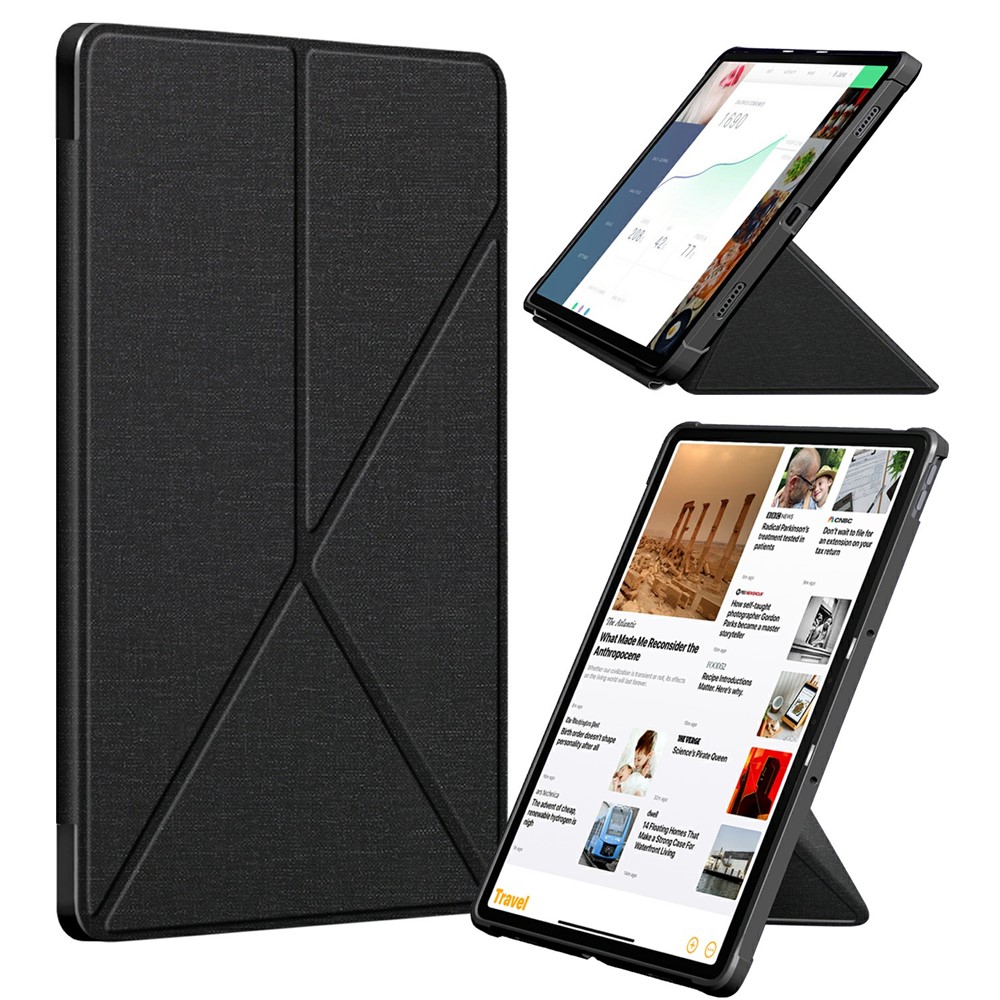 Origami Stand Drop Protection Leather Smart Cover Case for Lenovo Tab P11 Pro 2020 11.5 inch TB-J706F - Black-7