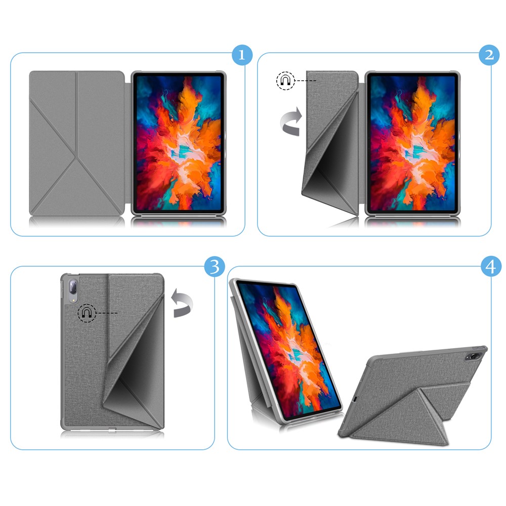 Origami Stand Drop Protection Leather Smart Cover Case for Lenovo Tab P11 Pro 2020 11.5 inch TB-J706F - Black-8