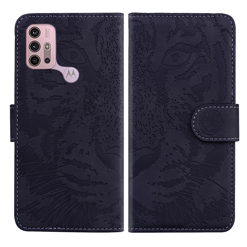 Tiger Pattern Imprinting Leather Cover Wallet Stand Case for Motorola Moto G30 / G10 - Black-1