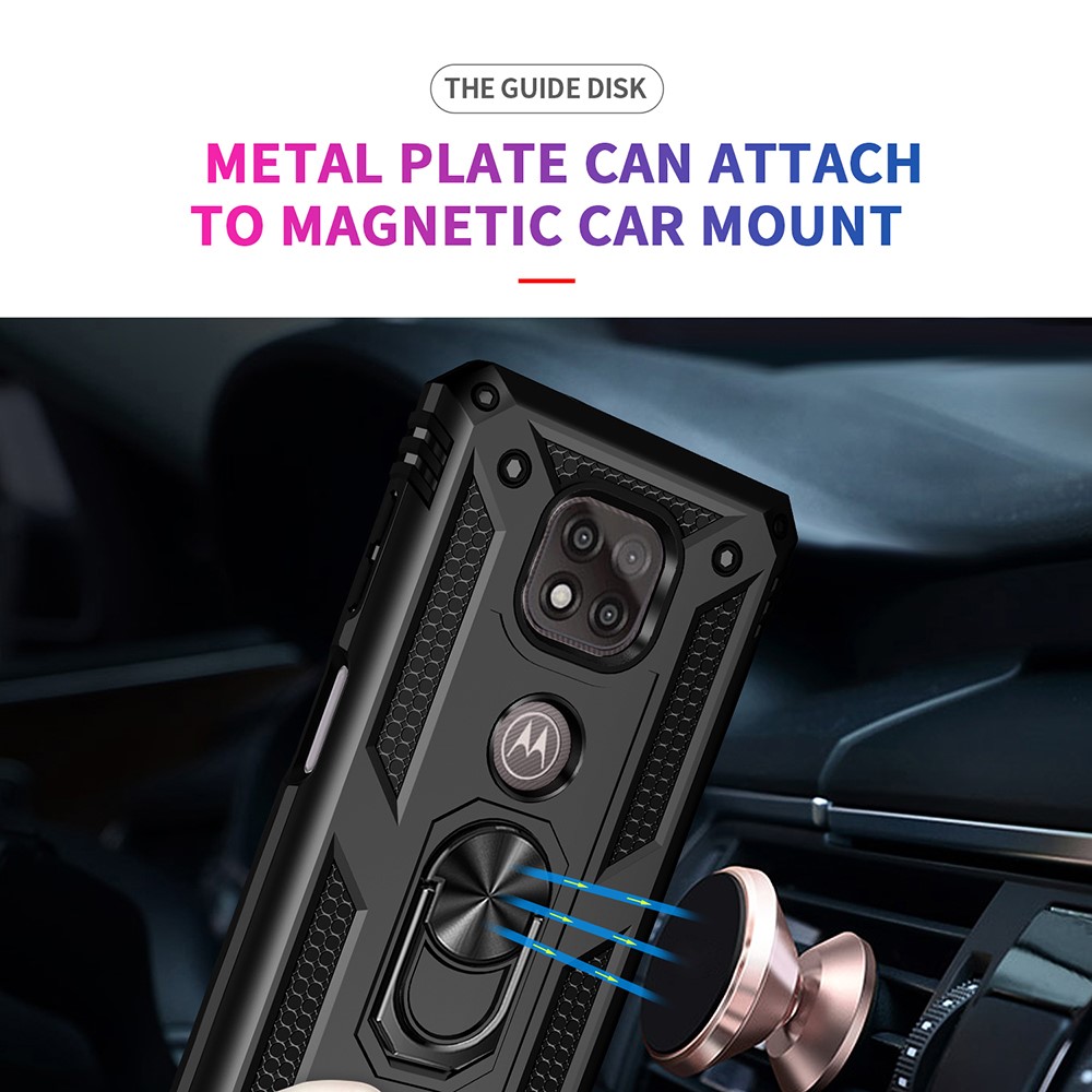 Hybrid PC + TPU + Metal Anti-Fall Protection Phone Case Cover with Finger Ring Kickstand for Motorola Moto G Power (2021) - Black-4