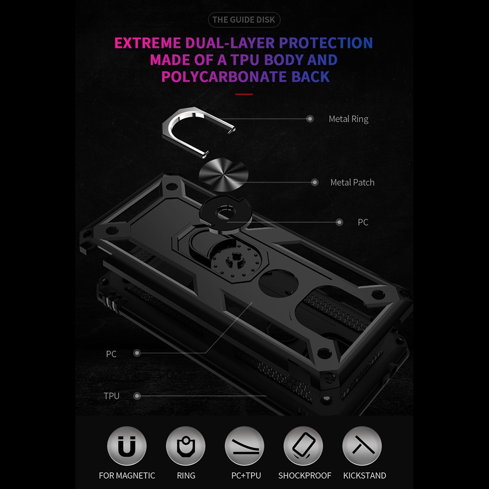 Hybrid PC + TPU + Metal Anti-Fall Protection Phone Case Cover with Finger Ring Kickstand for Motorola Moto G Power (2021) - Black-6