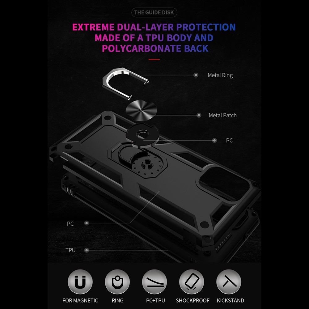 Hybrid PC + TPU + Metal Anti-Fall Phone Case Shell with Finger Ring Kickstand for Motorola Moto G Stylus (2021) - Black-4
