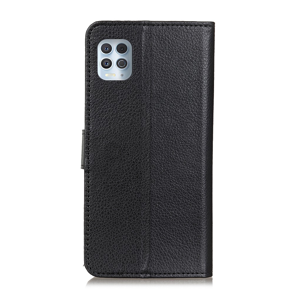 Folio Flip Litchi Skin Leather Case Stand Wallet Protective Shell for Motorola Edge S/Moto G100 - Black-3