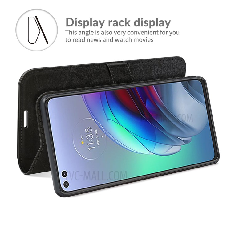 Crazy Horse Texture PU Leather Wallet Case Protector for Motorola Moto G100/Edge S - Black-3
