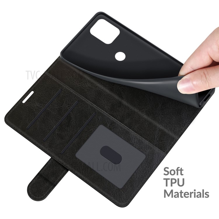 Crazy Horse Texture PU Leather Wallet Case Protector for Motorola Moto G100/Edge S - Black-4