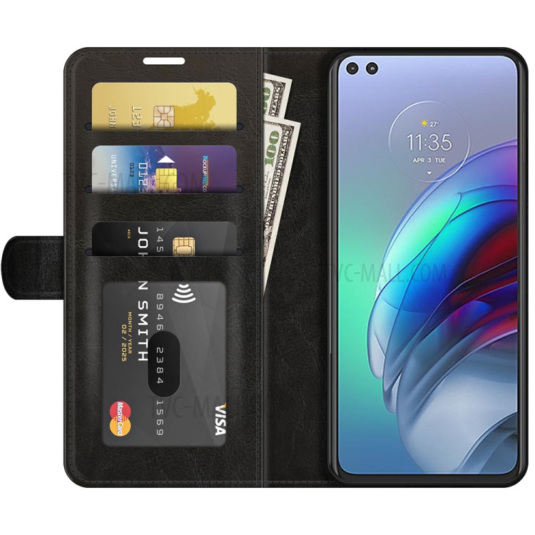 Crazy Horse Texture PU Leather Wallet Case Protector for Motorola Moto G100/Edge S - Black-6