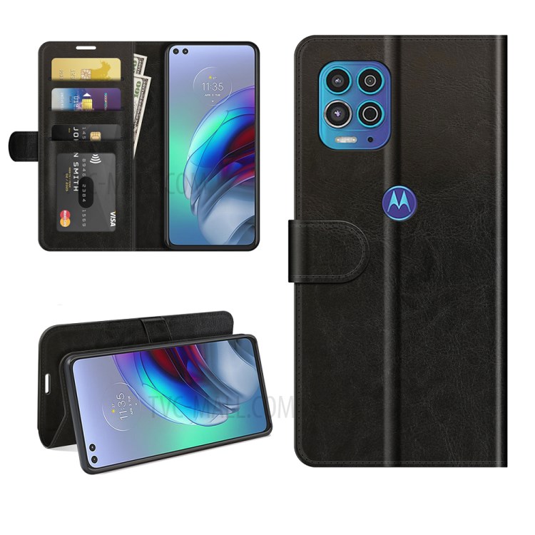 Crazy Horse Texture PU Leather Wallet Case Protector for Motorola Moto G100/Edge S - Black-7