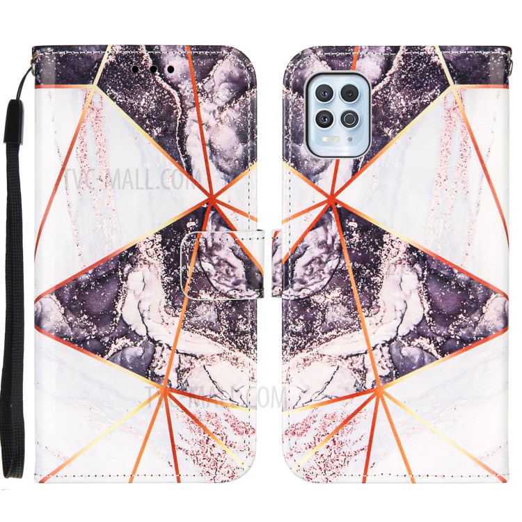Marble Splicing Pattern Printing Leather Stand Case Wallet Design Cover for Motorola Edge S/Moto G100 - Black/White-1