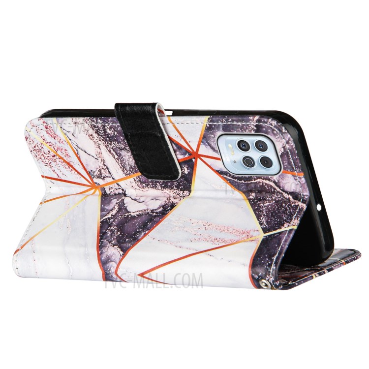 Marble Splicing Pattern Printing Leather Stand Case Wallet Design Cover for Motorola Edge S/Moto G100 - Black/White-4